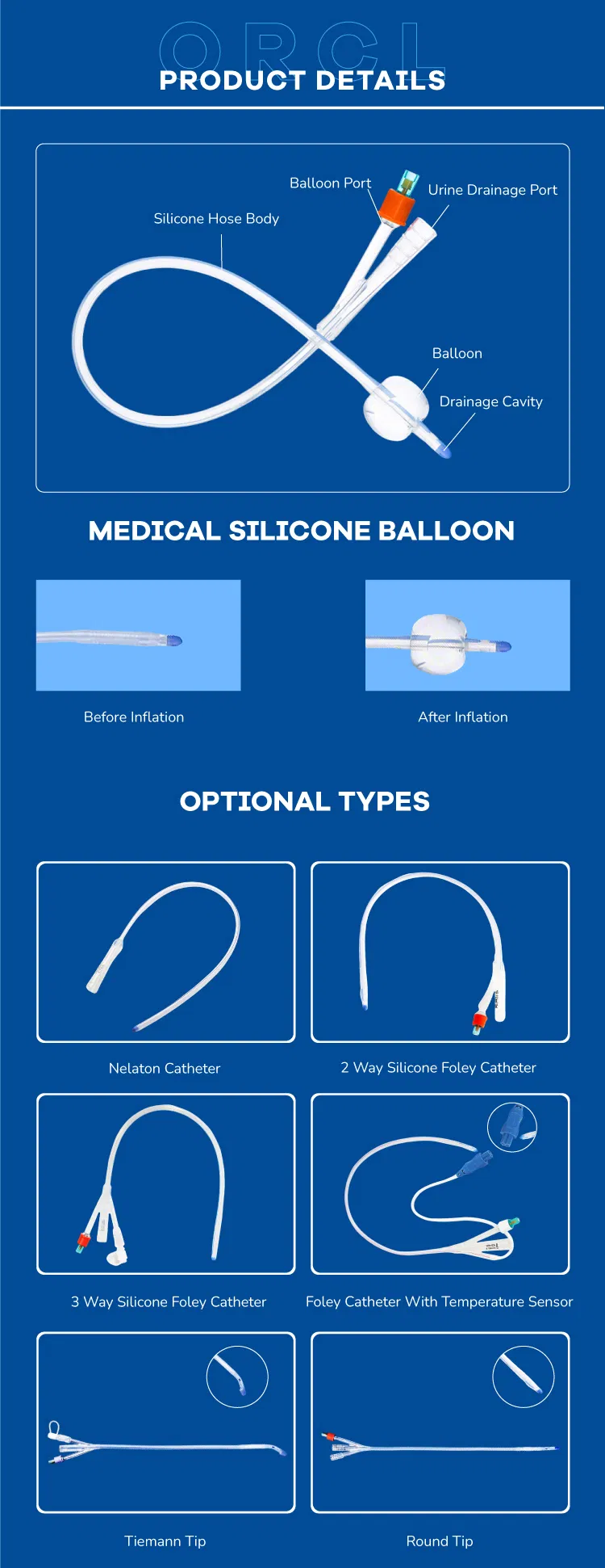 Cateter de Foley de silicone descartável 1 Way 2 Way 3 Way Fr6-Fr30 2