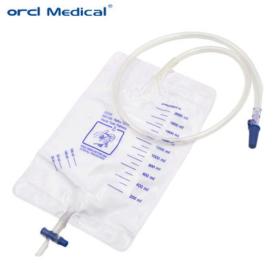 Saco de drenagem de urina descartável cirúrgico-médico de 2000 ml com válvula de empurrão / puxa